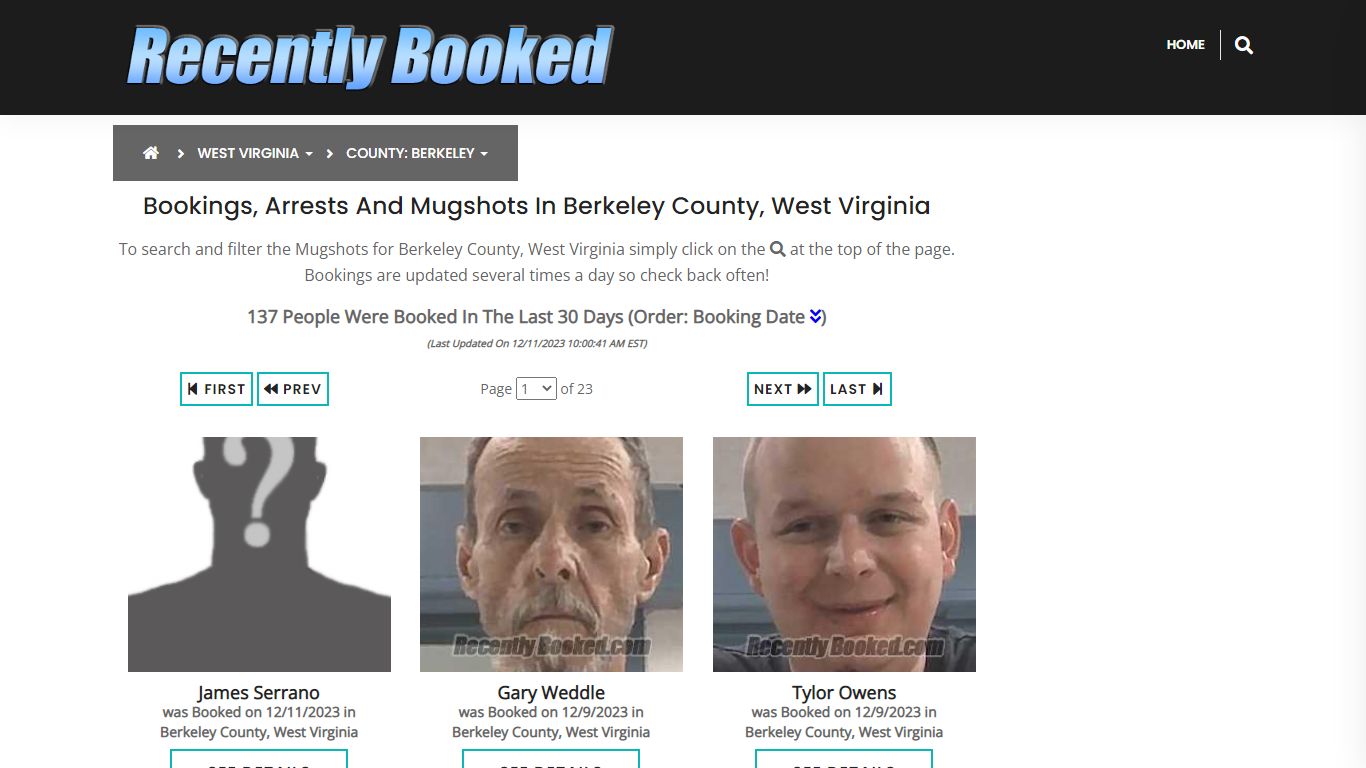 Bookings, Arrests and Mugshots in Berkeley County, West Virginia